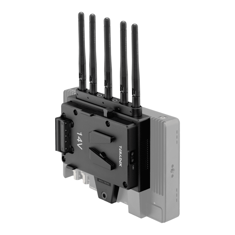 Teradek 10 2199 V7 Bolt 6 Monitor Module 750 RX V Mount Quarter Raised Rear Installed Faded