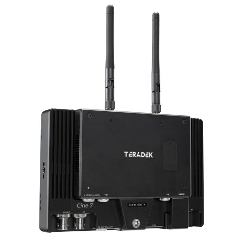 Teradek Bolt4KTransmitterMonitorModule1500 Three Quarters Installed Full Opacity